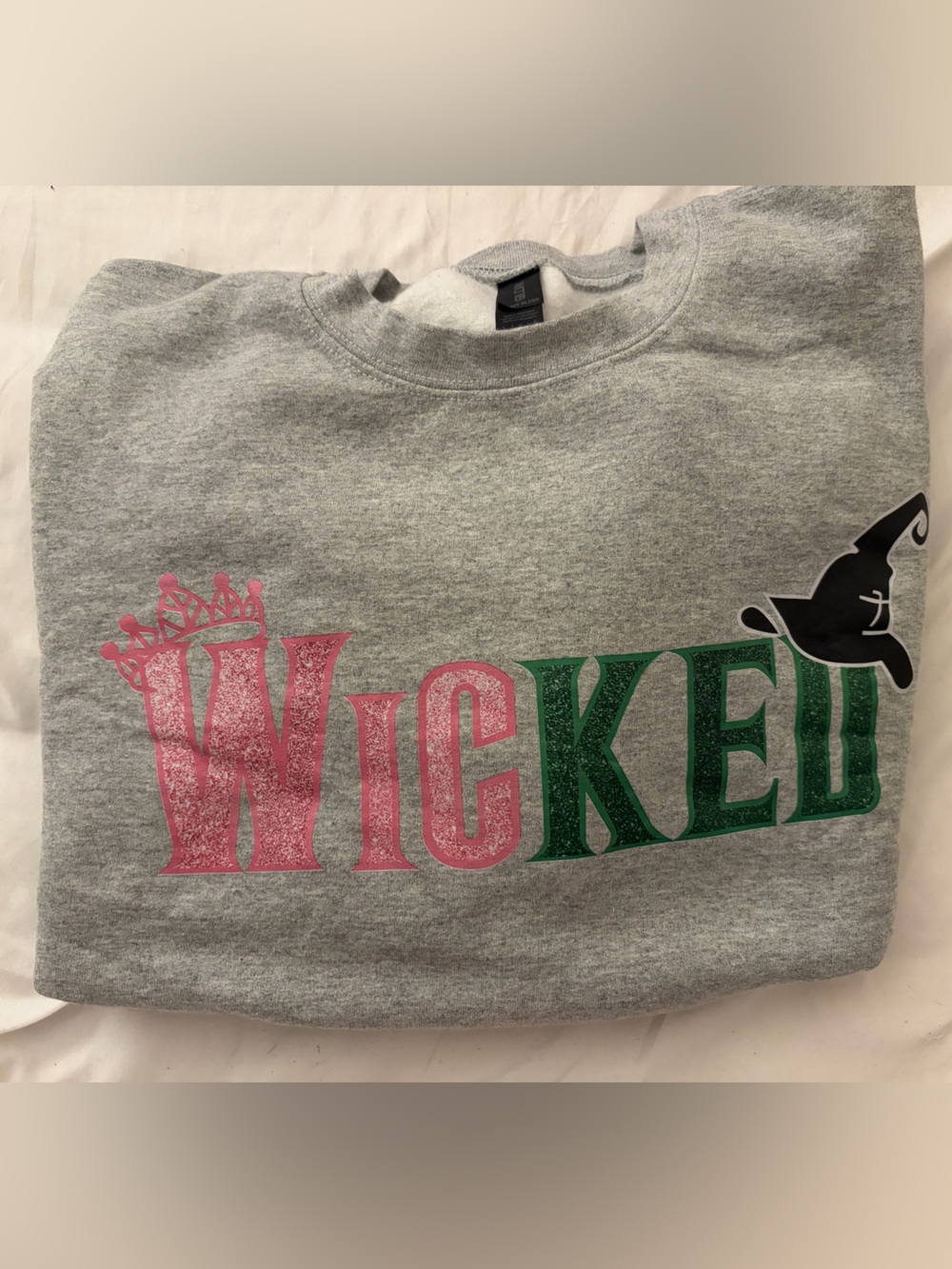 Gray Wicked Sweatshirt with Pink and Green Glitter